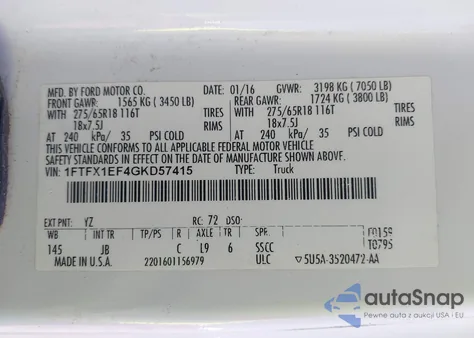 2016 Ford F-150 Xlt from USA, damaged, VIN 1FTFX1EF4GKD57415